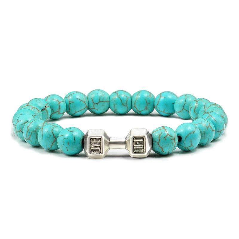 EMESA HOME Volcanic Stone Bead Bracelet – Matte Black Lava & White Dumbbell Charm Fitness Jewelry for Men & Women - EMESA HOME™
