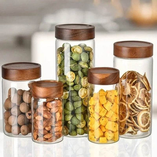 EMESA HOME Mini Glass Storage Bottles – 10/20/30ml Transparent Jars with Wooden Lids for Spices, Coffee Beans & DIY Crafts - Emesa Home