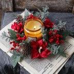 Emesa Home Red Berry & Pinecone Decorative Candle Wreath Centerpiece