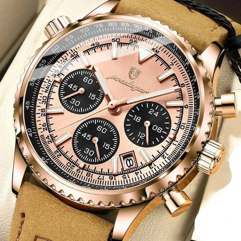 EMESA HOME Luxury Men's Watch - Quartz Waterproof Luminous Date Chronograph, Leather Military Sports Wristwatch - EMESA HOME™