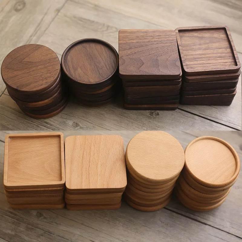 EMESA HOME Solid Walnut Wood Coaster Round Square Beech Wood Cup Mat Durable Heat Resistant Tea Coffee Cup Pad Placemats 8.8cm/3.46in - EMESA HOME™