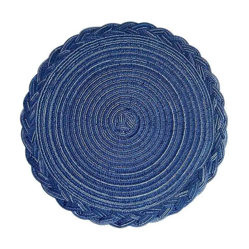 EMESA HOME 4PCS Round Table Mats Woven Placemats Heat Insulation Mat Dining Table Potholder Coaster Party Wedding Home Decoration Props 4pcs blue