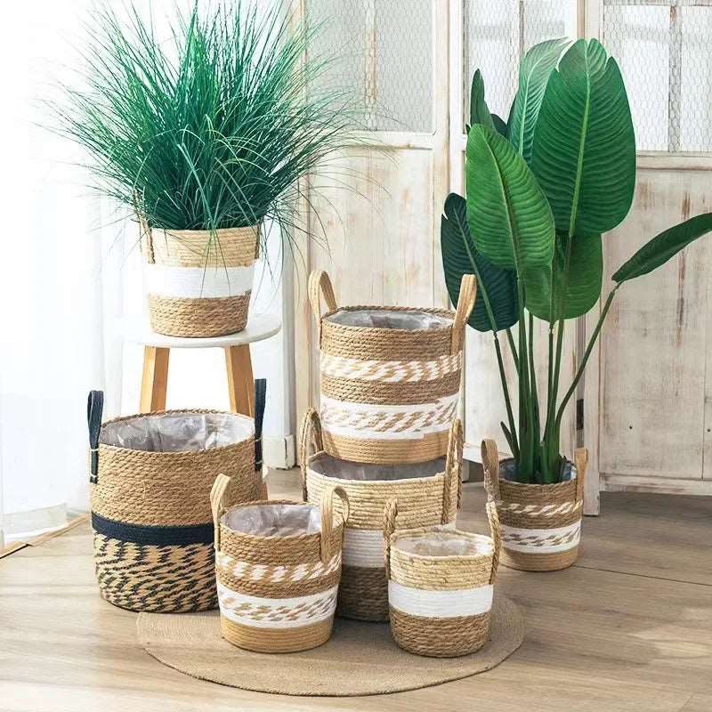 EMESA HOME Fancy Natural Planter Basket Wicker Flower Pot  Bamboo Seagrass Storage Baskets Toy Holders Home Garden Decor