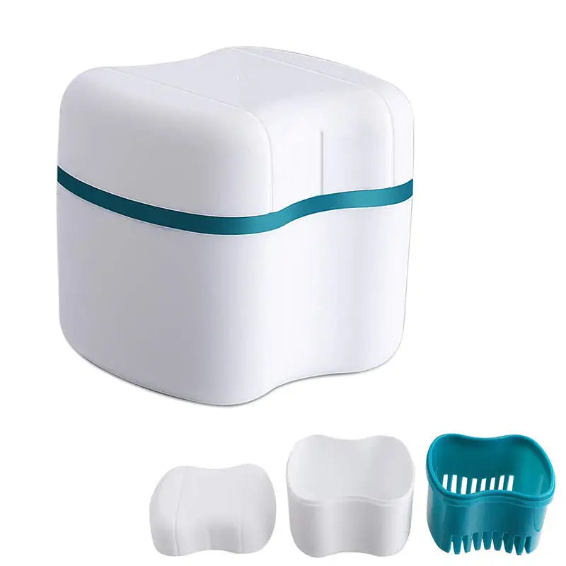 EMESA HOME Denture & Retainer Storage Case – Portable Cleaning Container for Dentures, Mouthguards & Travel Use