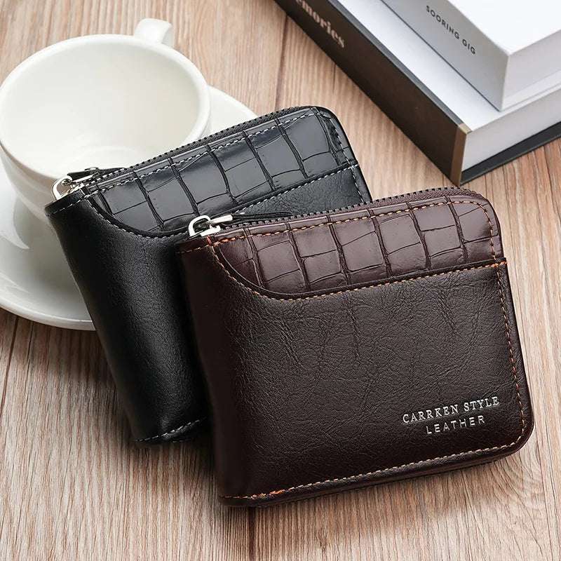 EMESA HOME Leather Men’s Wallet Luxury Men's Purse Male Zipper Card Holders with Coin Pocket Rfid Wallets Gifts for Men Money Bag