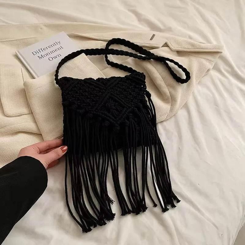 EMESA HOME Woven Hollow Out Shoulder Bag – Women’s Summer Tassel Crossbody Beach Travel Handbag & Messenger Purse - EMESA HOME™