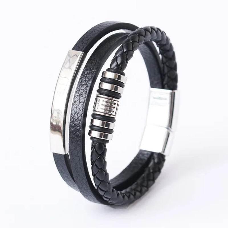 EMESA HOME Trendy Leather Bracelets For Men Stainless Steel Bracelet 21CM Multilayer Braided Rope Bracelets for Male Jewelry Gifts - EMESA HOME™