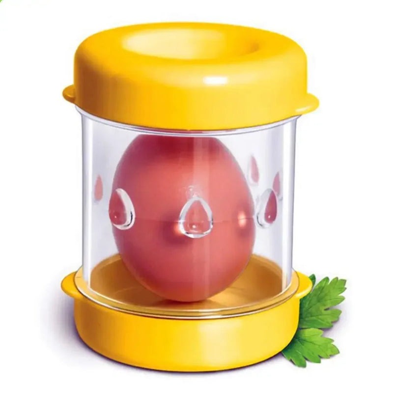 Yellow egg incubator with a red egg inside on a white background