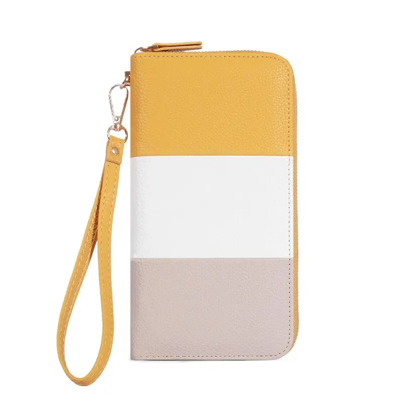 Multicolored wallet with a strap on a white background