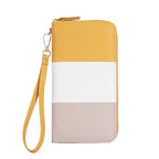 Multicolored wallet with a strap on a white background
