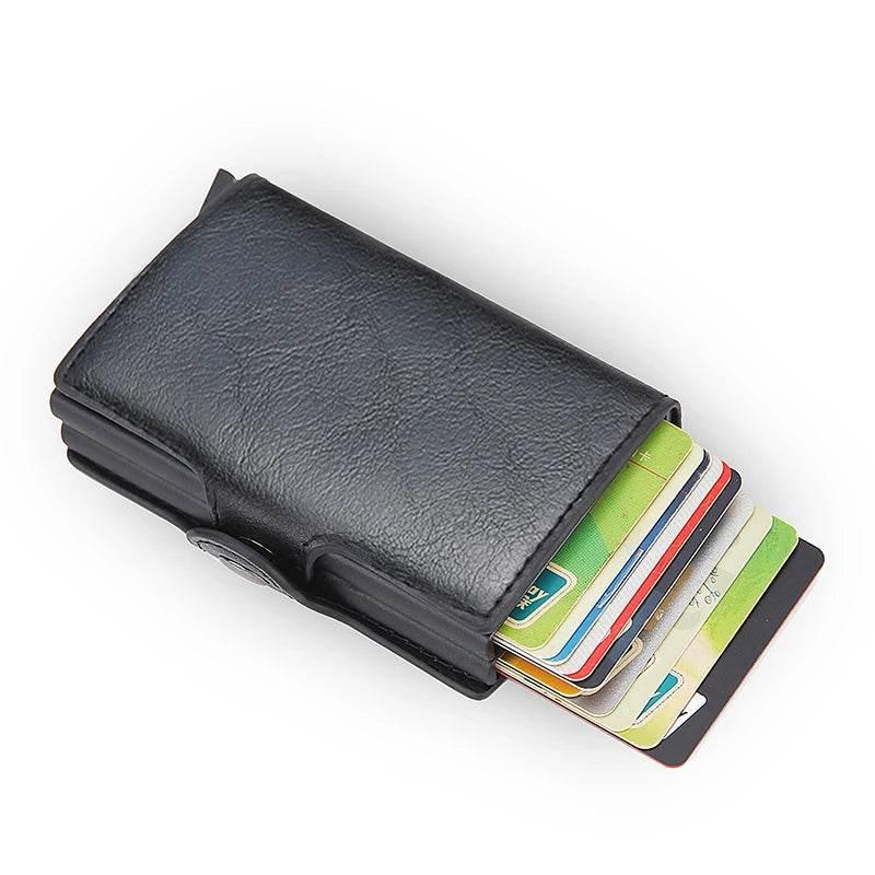 EMESA HOME RFID Blocking Men Wallet Credit Card Holder Leather Card Wallet Double Metal Box ID Card Holder Money Clip Purse - EMESA HOME™