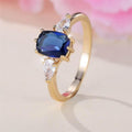 EMESA HOME Gold Minimalist Square Royal Blue Stone Ring with White Zircon, Promise Engagement Wedding Band for Women Jewelry - EMESA HOME™