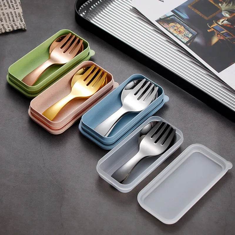 EMESA HOME 304 Stainless Steel Portable Spoon and Fork Set – Outdoor Travel, Kids and Dessert Tableware, Compact Cutlery Combination