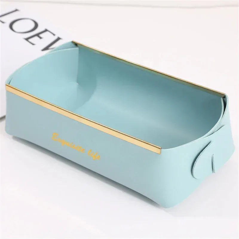 EMESA HOME Nordic PU Leather Foldable Desktop Storage Box – Grocery Basket, Cosmetic & Coin Organizer Decorative Tray - EMESA HOME™