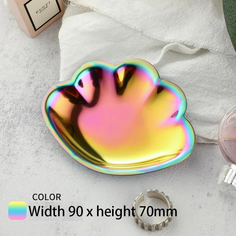 EMESA HOME Gold & Silver Stainless Steel Water Drop-Shaped Cosmetics, Jewelry & Dining Tray – Multi-Functional Home Storage Container Chroma Sea shell