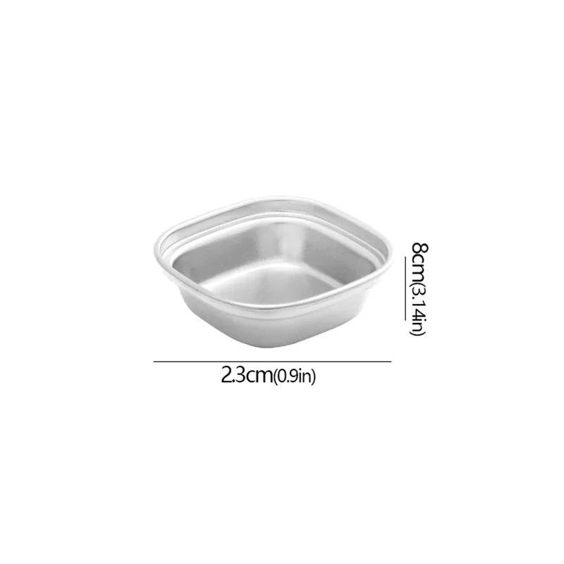 Small metal container with dimensions on a white background