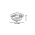 Small metal container with dimensions on a white background