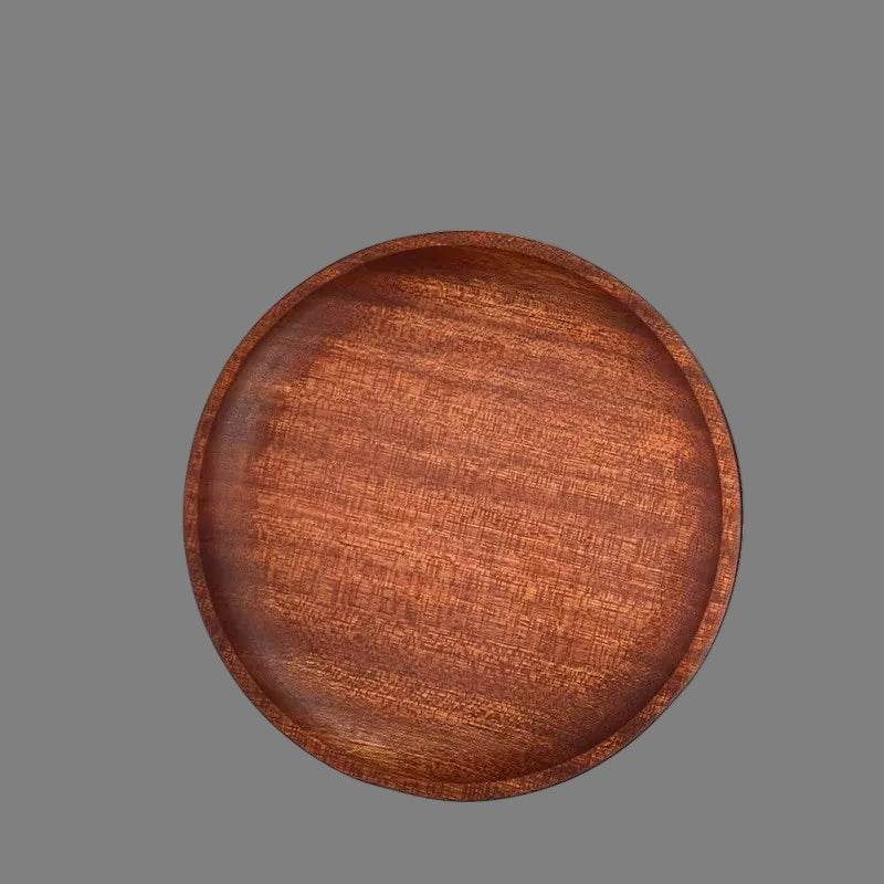EMESA HOME Walnut Wooden Tray – Japanese Style Rectangular Solid Wood Plate for Cake, Bread, Coffee, Tea, Dinner, and Snacks Round 12 cm