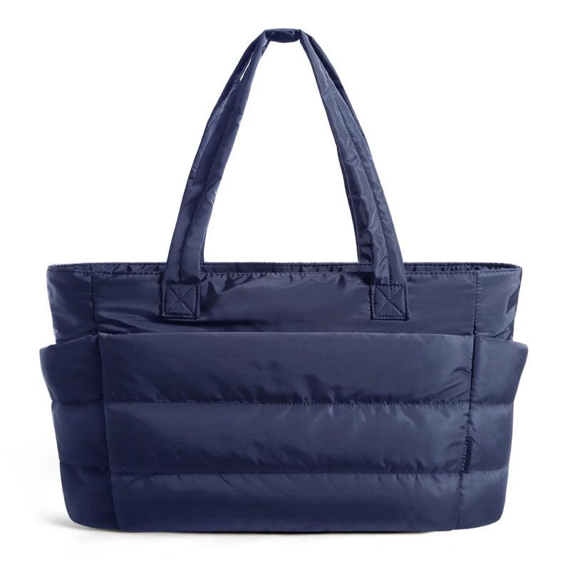 Navy blue tote bag on a white background