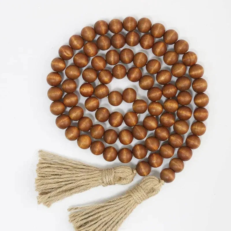 EMESA HOME Rustic Wood Bead Garland with Tassels – Farmhouse Boho Wall Hanging Decor - EMESA HOME™