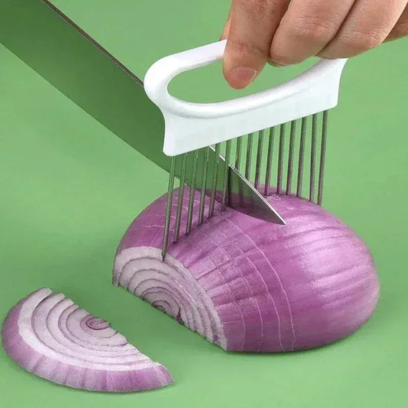 EMESA HOME Onion Slicer Holder – Stainless Steel Vegetable Cutter Tool for Onions, Potatoes, and Tomatoes, Easy Food Slicing Kitchen Gadget - EMESA HOME™