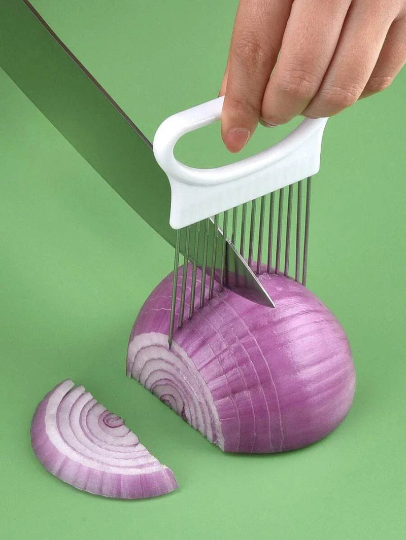 EMESA HOME Onion Slicer Holder – Stainless Steel Vegetable Cutter Tool for Onions, Potatoes, and Tomatoes, Easy Food Slicing Kitchen Gadget - Emesa Home