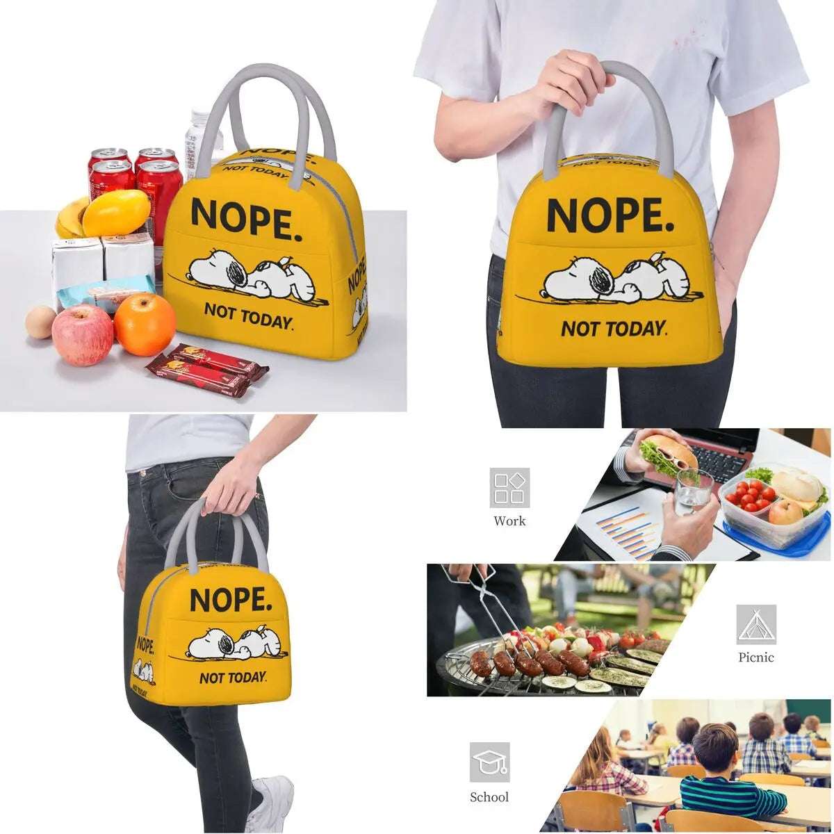 EMESA HOME Large Capacity Snoopy Nope Not Today Insulated Lunch Bags Accessories Lunch Food Box Thermal Cooler For Schoo