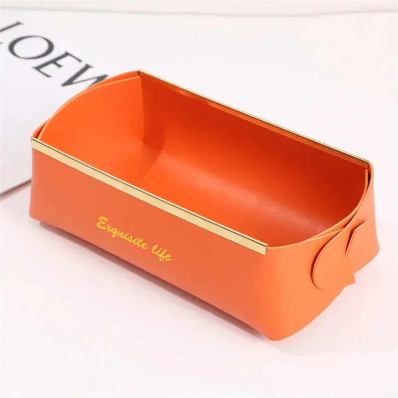 EMESA HOME Nordic PU Leather Foldable Desktop Storage Box – Grocery Basket, Cosmetic & Coin Organizer Decorative Tray - EMESA HOME™
