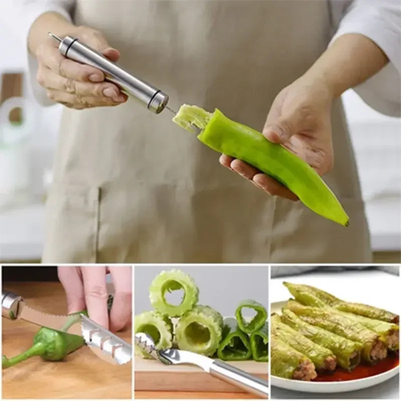 EMESA HOME Stainless Steel Vegetable Corer – Serrated Core Remover Tool for Zucchini, Cucumber & Vegetables