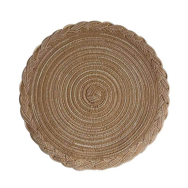 EMESA HOME 4PCS Round Table Mats Woven Placemats Heat Insulation Mat Dining Table Potholder Coaster Party Wedding Home Decoration Props 4pcs Khaki