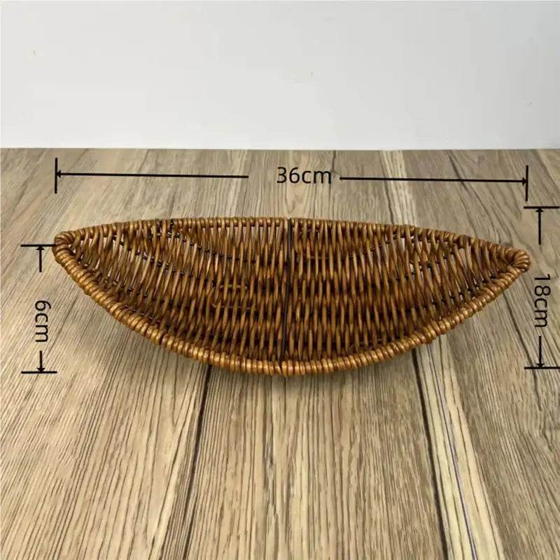 EMESA HOME Woven Rattan Basket – Imitation Rattan Serving Basket for Bread, Fruit, Vegetables, Restaurant Tabletop Display & Home Use L 36x18cm