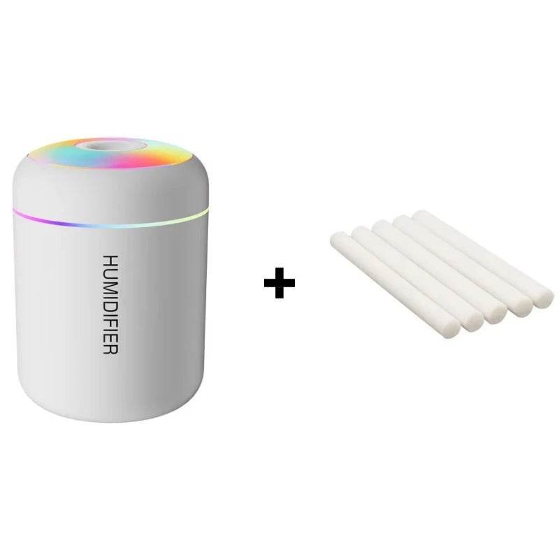 EMESA HOME 180ML Mini USB Air Humidifier & Aroma Diffuser with LED Light for Car, Home, Bedroom White 5 filters