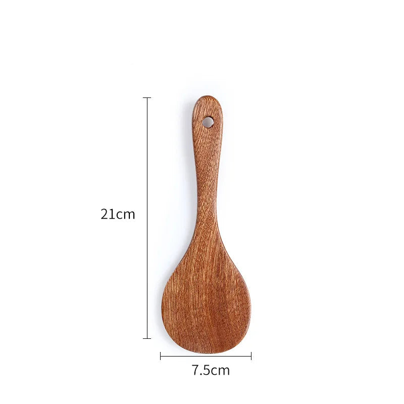 EMESA HOME Wooden Spatula Spoon Frying Solid Wood High Temperature Resistant Soup Spoon No Paint No Wax Natural Material