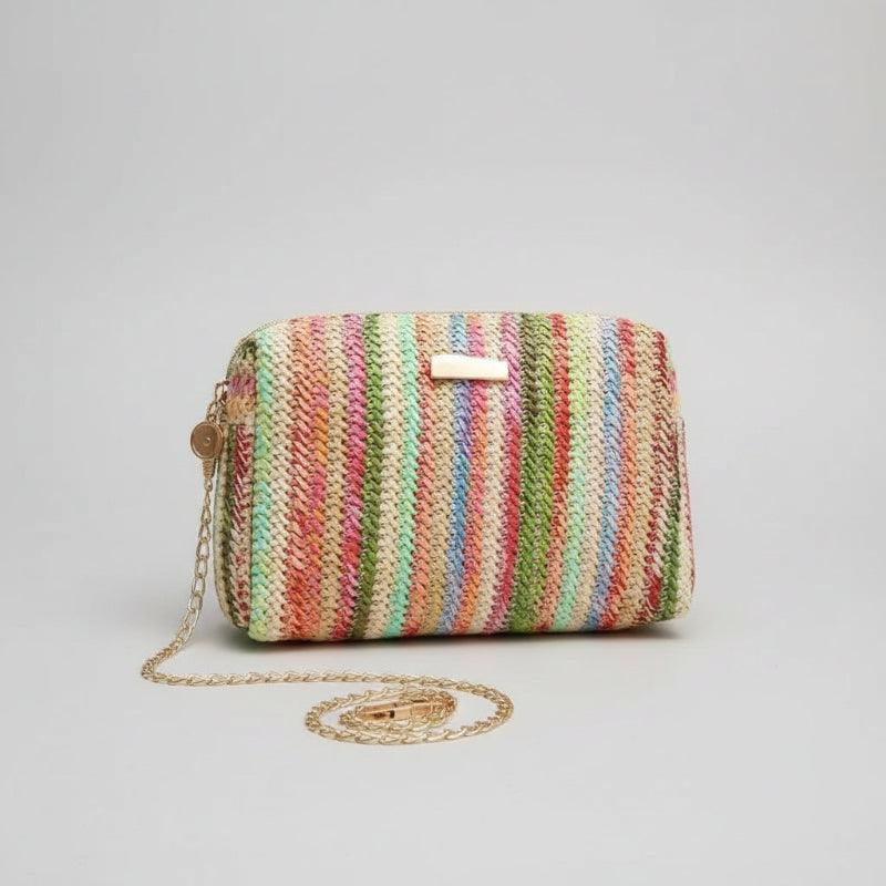 EMESA HOME Rattan Straw Chain Crossbody Bag – Women’s Summer Beach Flap Handbag & Small Travel Purse
