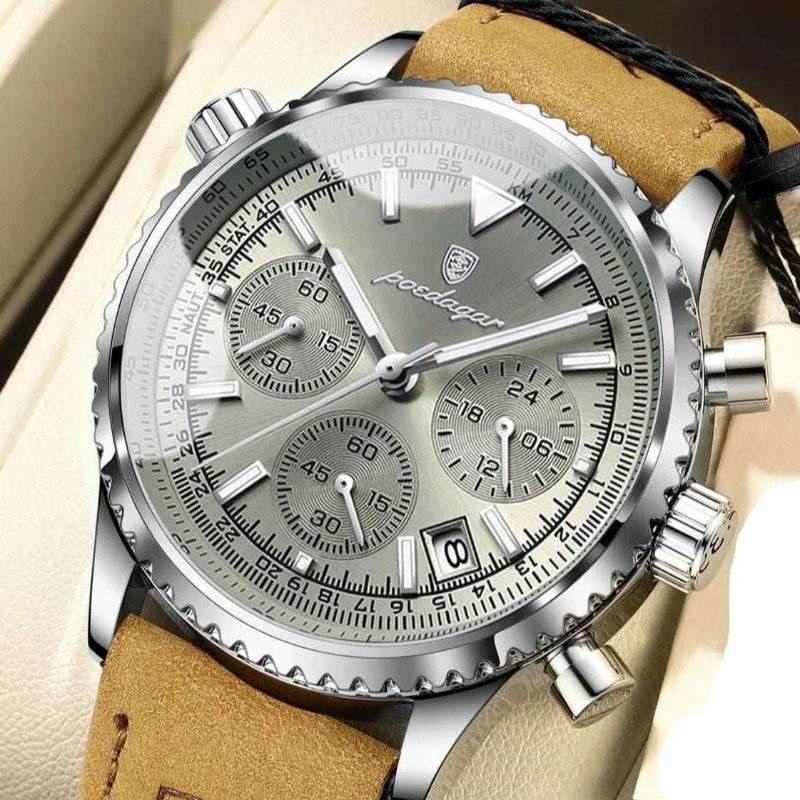 EMESA HOME Luxury Men's Watch - Quartz Waterproof Luminous Date Chronograph, Leather Military Sports Wristwatch - EMESA HOME™