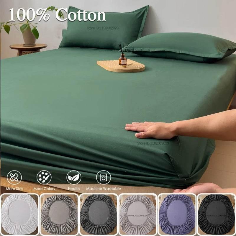 EMESA HOME Cotton Fitted Sheet – Solid Color, Non-Slip Mattress Cover with Elastic Band for Double, Queen, and King Size Beds - EMESA HOME™