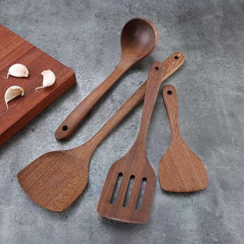 EMESA HOME Wooden Spatula Spoon Frying Solid Wood High Temperature Resistant Soup Spoon No Paint No Wax Natural Material