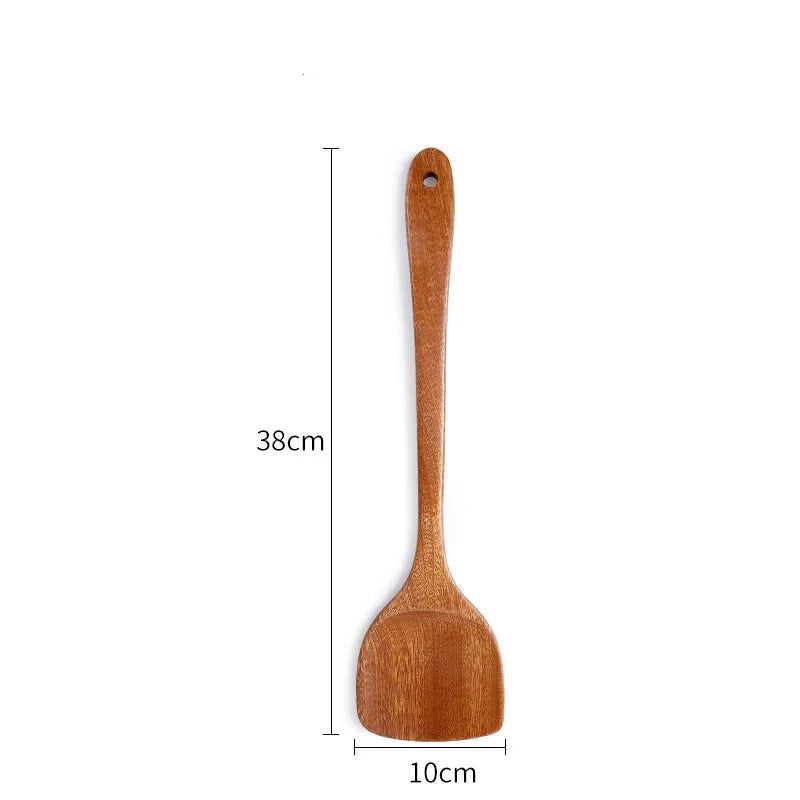 EMESA HOME Wooden Spatula Spoon Frying Solid Wood High Temperature Resistant Soup Spoon No Paint No Wax Natural Material