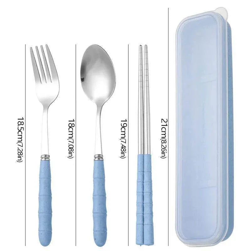 EMESA HOME-3pcs/set Stainless Steel Tableware Set - Chopsticks, Fork, Spoon, Travel Flatware with Box - EMESA HOME™