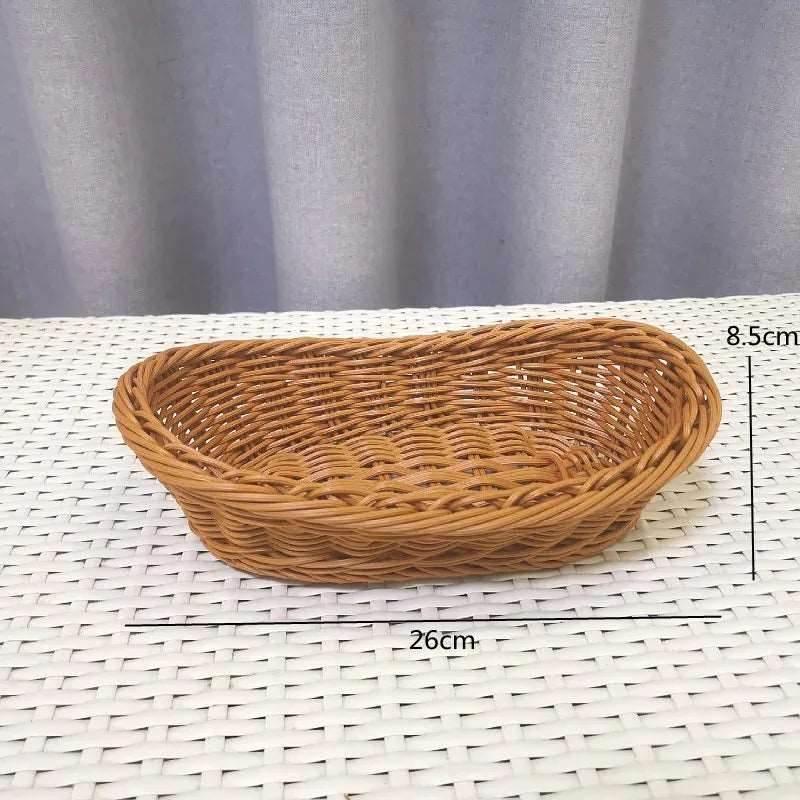 EMESA HOME-Oval Curved Rattan Wicker Woven Serving Baskets - Bread, Fruit, Vegetables, Restaurant Tabletop Display - EMESA HOME™