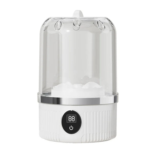 White humidifier with digital display on a white background