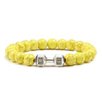 EMESA HOME Volcanic Stone Bead Bracelet – Matte Black Lava & White Dumbbell Charm Fitness Jewelry for Men & Women - EMESA HOME™