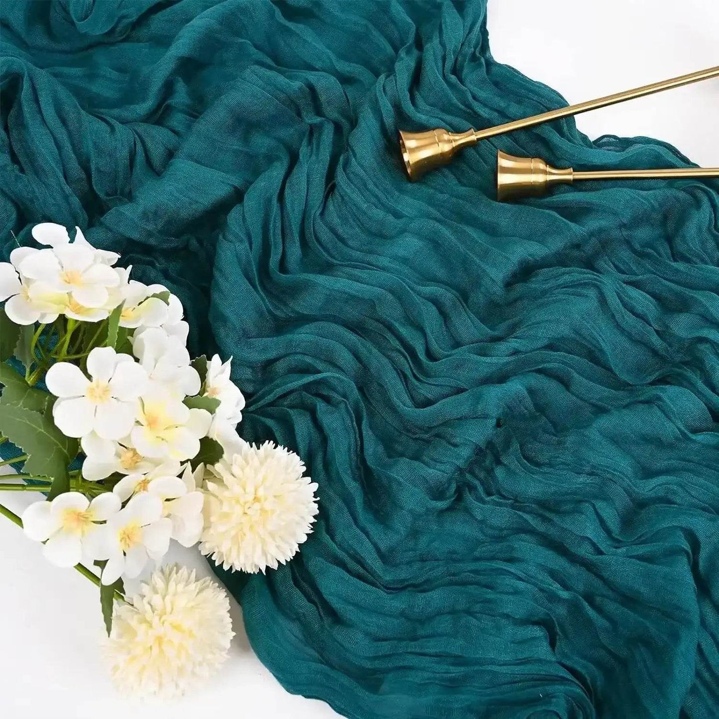 EMESA HOME Gauze Table Runner – 90×300cm Rustic Boho Table Decor for Dining, Wedding, Party, or Decoration blue