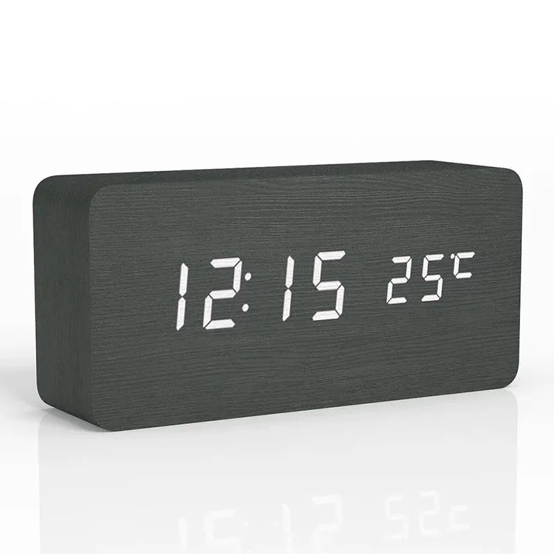 EMESA HOME Wooden Digital Alarm Clock, LED Alarm Clock with Temperature Desk Clocks for Office, Bedside Clock