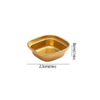Gold-colored container with dimensions indicated on a white background