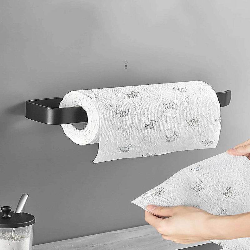 EMESA HOME Adhesive Kitchen Paper Towel Holder – Tissue Hanger & Toilet Roll Dispenser for Cabinet, Bathroom, and Napkin Storage Rack Long black