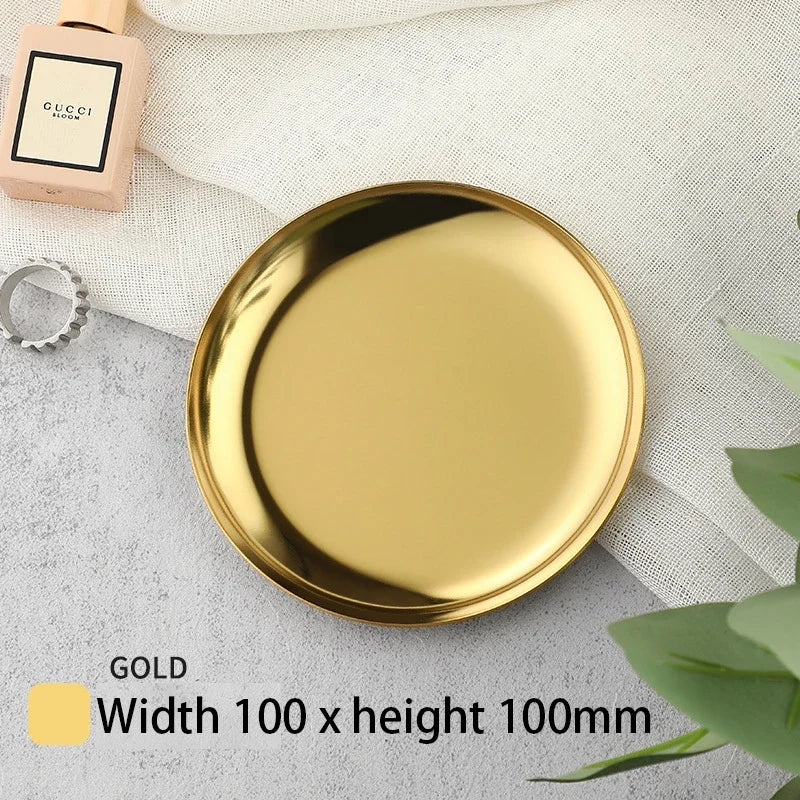 EMESA HOME Gold & Silver Stainless Steel Water Drop-Shaped Cosmetics, Jewelry & Dining Tray – Multi-Functional Home Storage Container Gold round