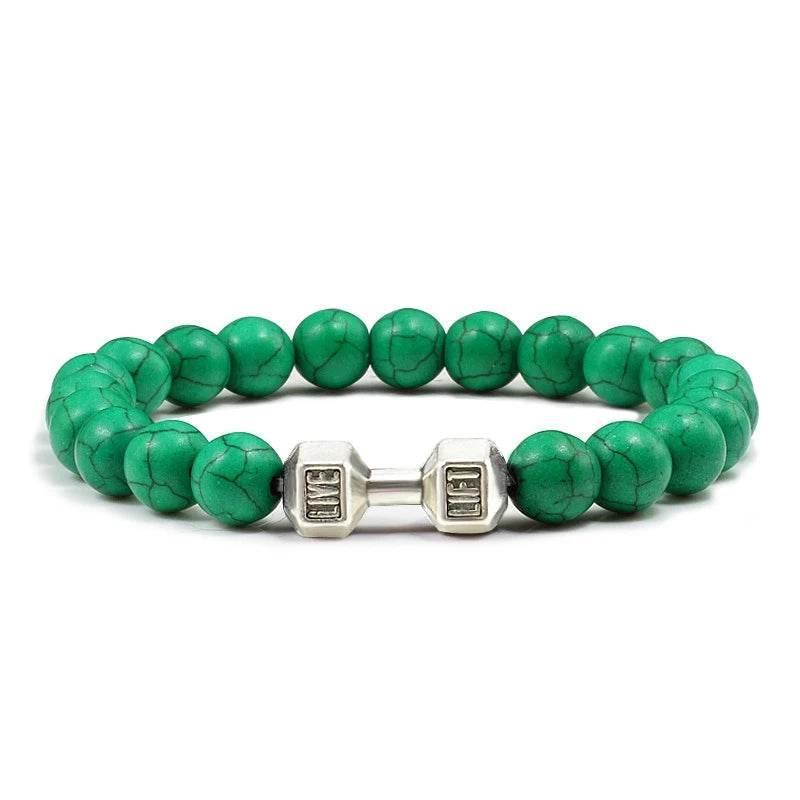 EMESA HOME Volcanic Stone Bead Bracelet – Matte Black Lava & White Dumbbell Charm Fitness Jewelry for Men & Women - EMESA HOME™