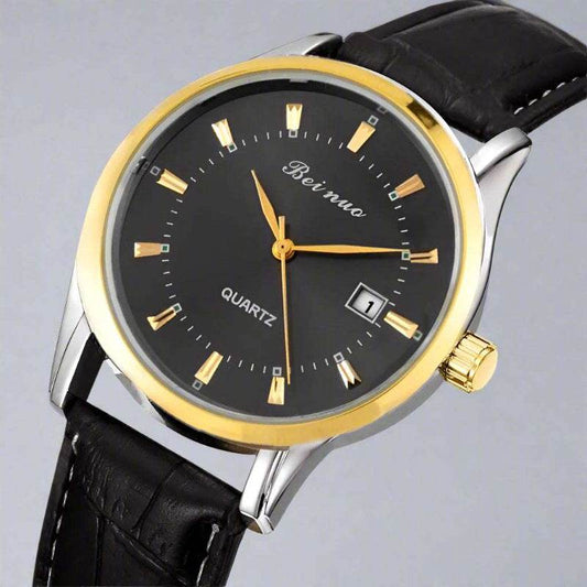 EMESA HOME Men's Luxury Quartz Watch – Simple Leather Strap Fashion Business Wristwatch for Men 449 Black Black