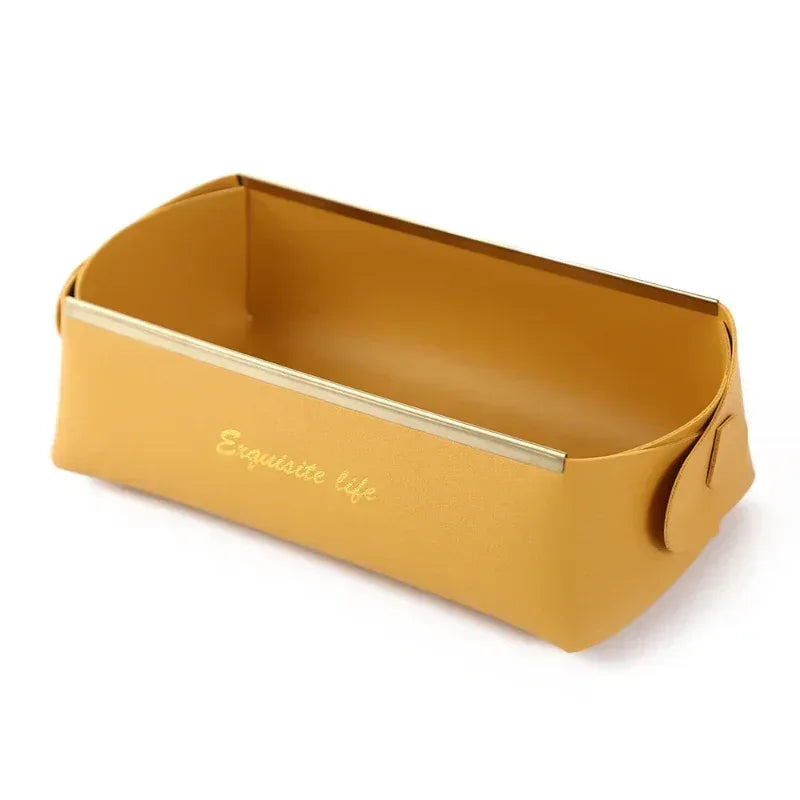 EMESA HOME Nordic PU Leather Foldable Desktop Storage Box – Grocery Basket, Cosmetic & Coin Organizer Decorative Tray - EMESA HOME™